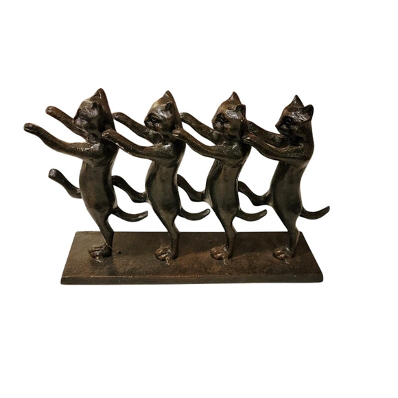 Toscano Dancing Cats Sculpture Cast Iron Kitty Whimsical Home Decor Brown - Picture 3 of 10
